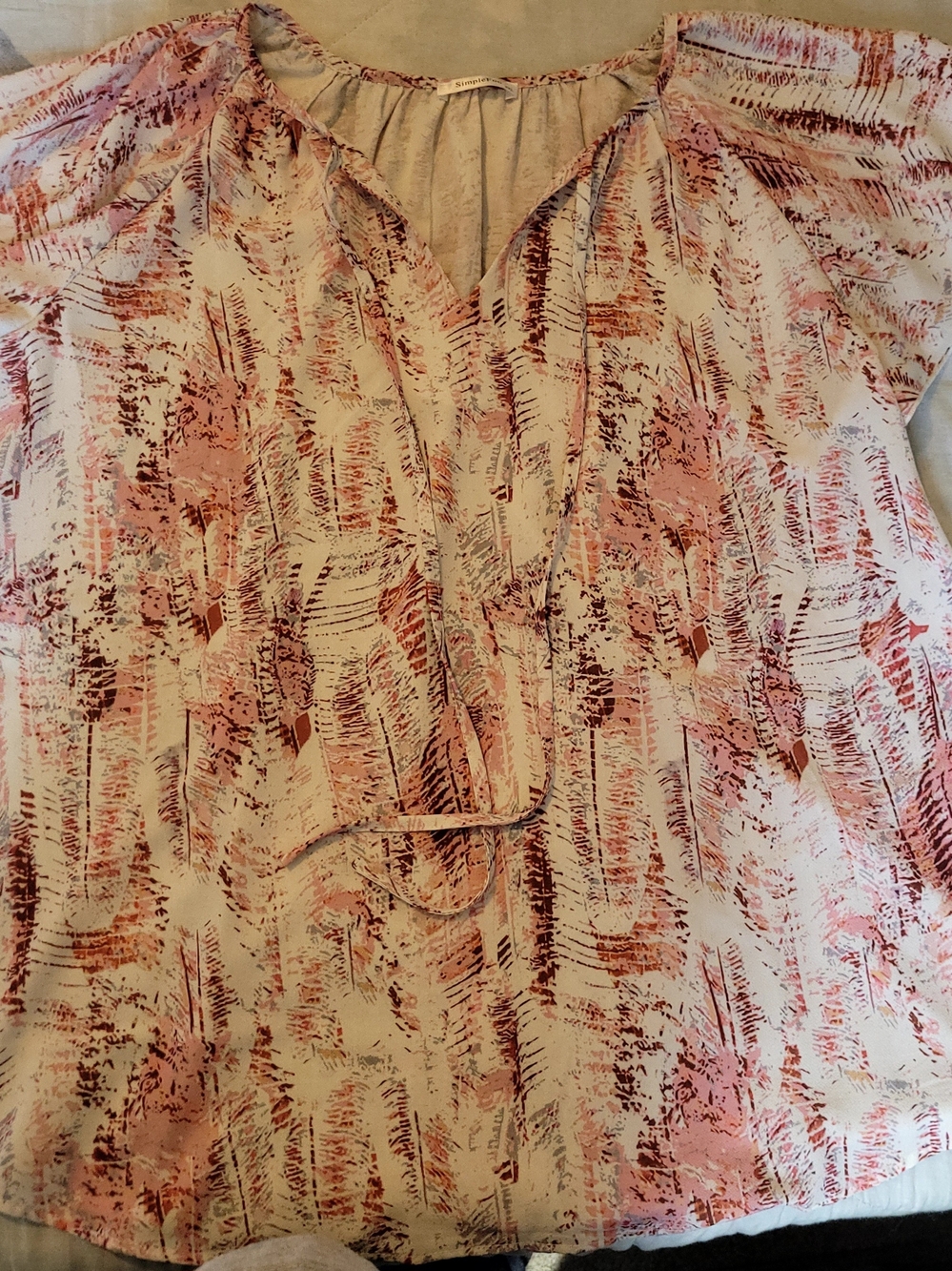 Simple Fun Brand Pink and Cream Printed Peasant Blouse